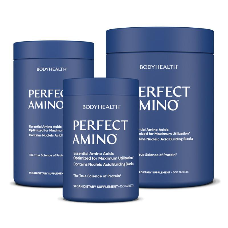 PerfectAmino tablet containers in 150, 300 and 600 tablet sizes