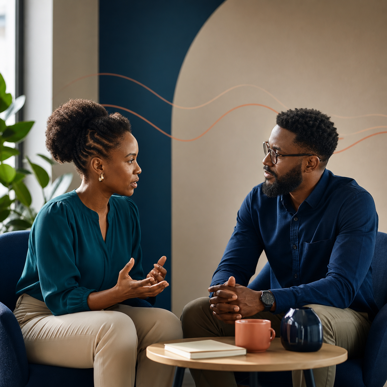 Two professionals having a constructive conversation