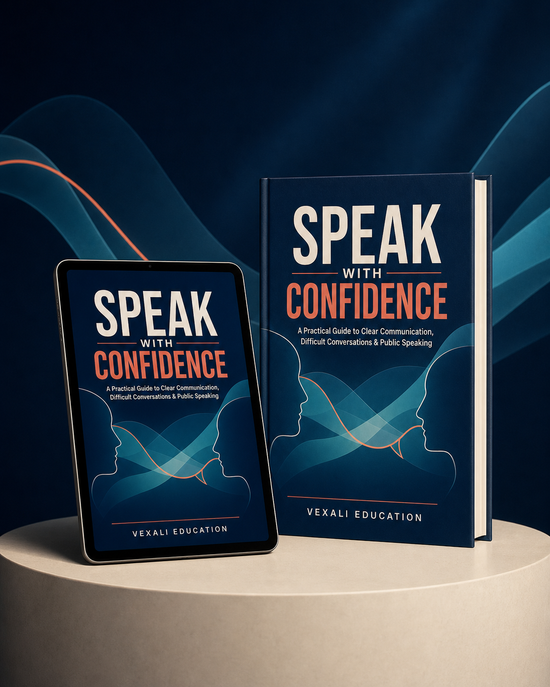 Speak With Confidence digital guide shown on tablet and book mockup
