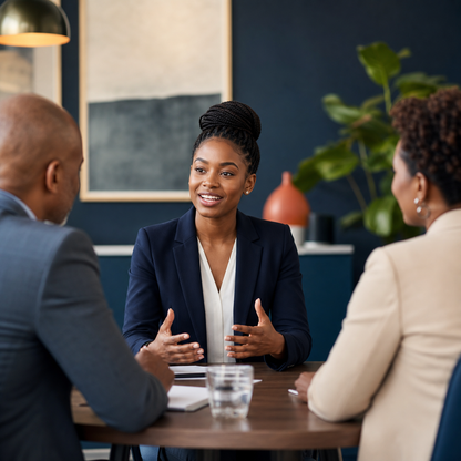 Graduate speaking confidently in a job interview