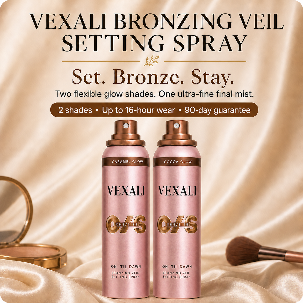 VEXALI On 'Til Dawn Bronzing Veil Setting Spray in Caramel Glow and Cocoa Glow