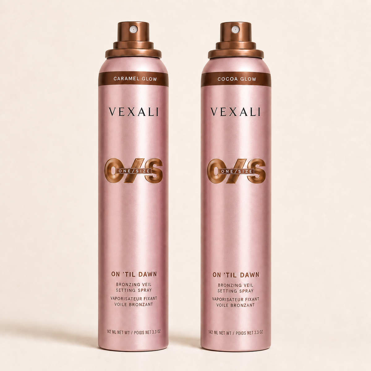 Caramel Glow and Cocoa Glow VEXALI setting sprays