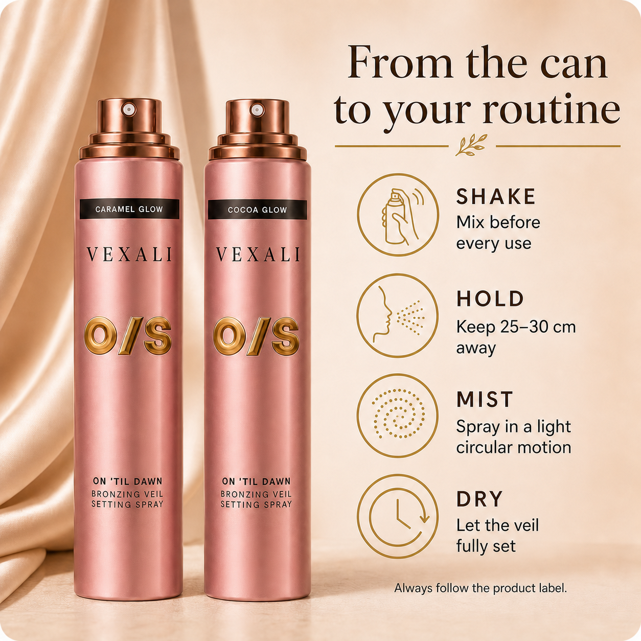 Caramel Glow and Cocoa Glow setting spray directions