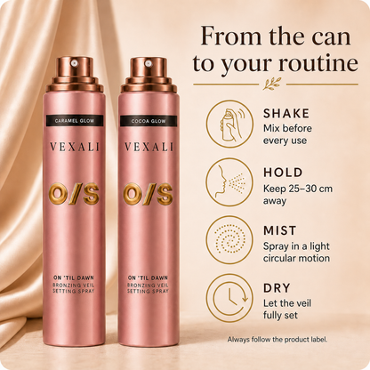 Caramel Glow and Cocoa Glow setting spray directions