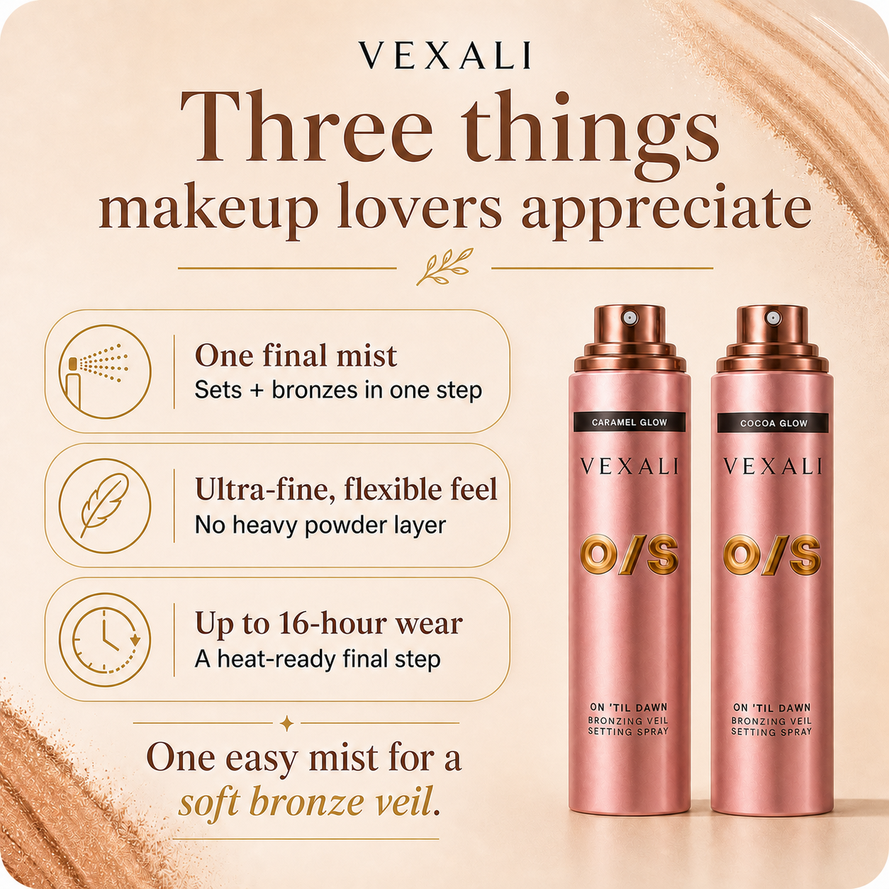 Three benefits of VEXALI bronzing veil setting spray