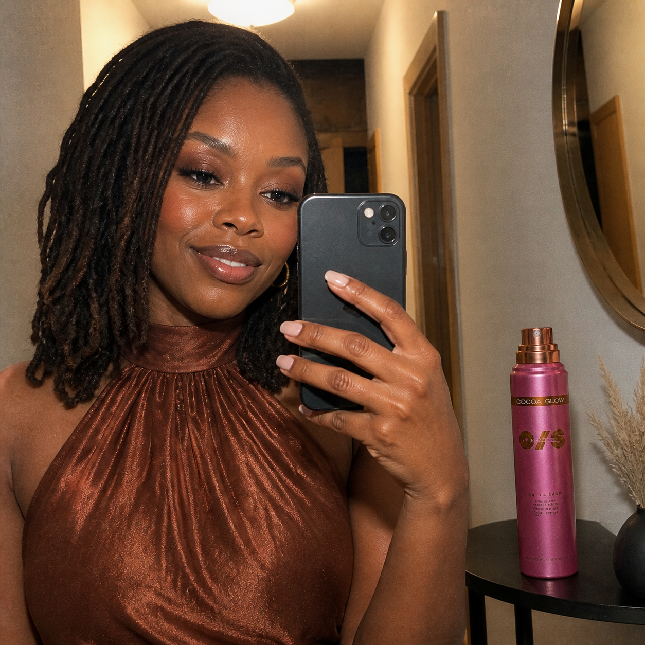 South African beauty creator mirror review selfie with setting spray