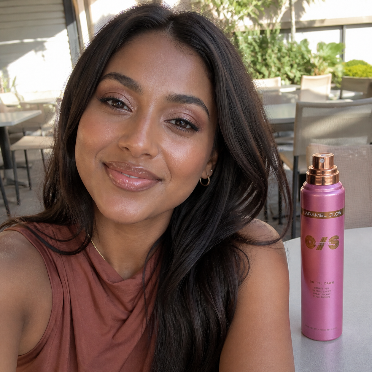 South African beauty creator cafe review selfie with setting spray